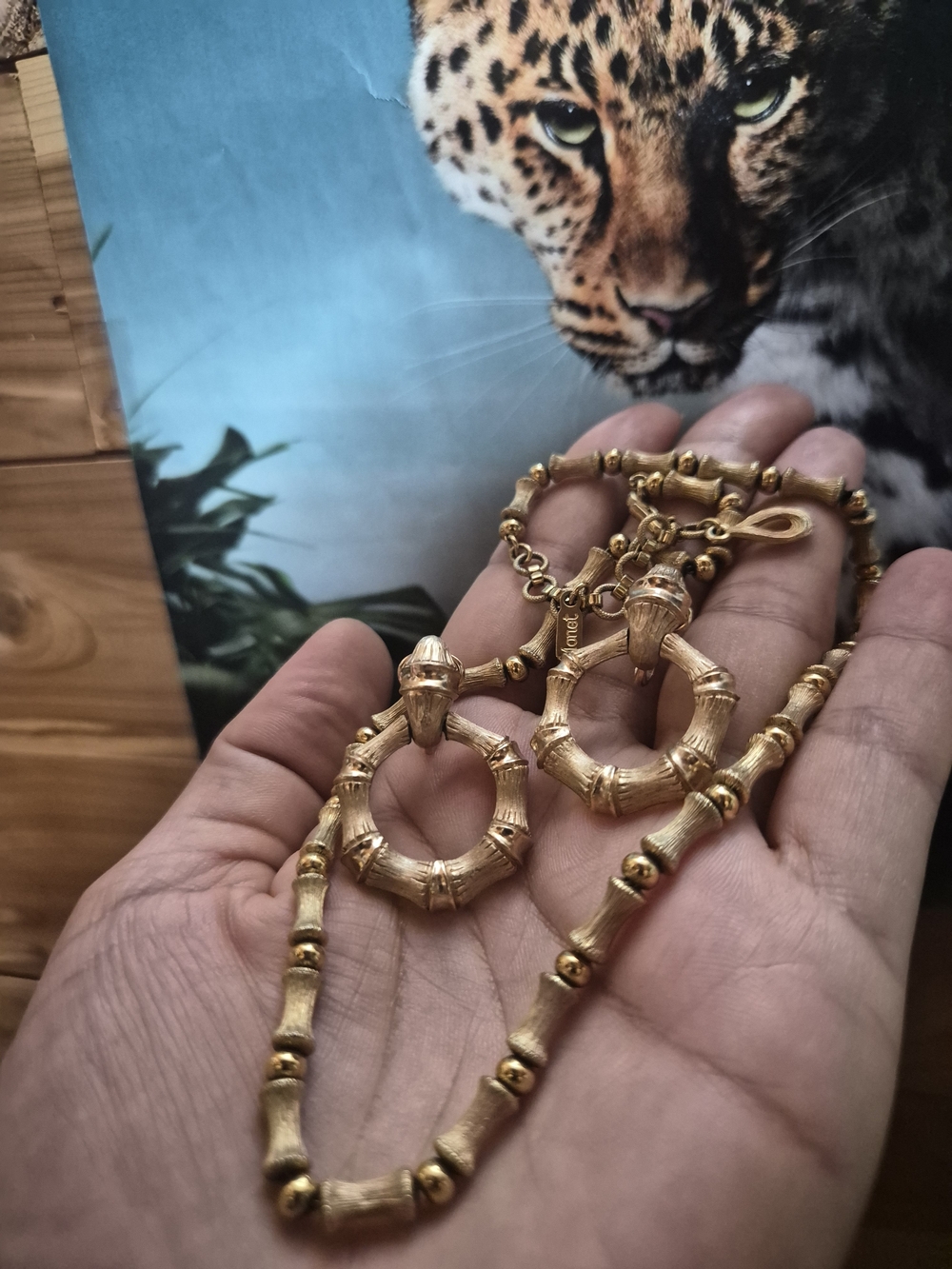 Monet Gold Matte Bamboo Link Necklace with Avon Earrings